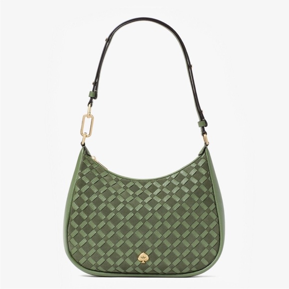 NWT Kate Spade 18k gold KAYLA Large Olive Green Woven Leather Shoulder Bag - Picture 5 of 5